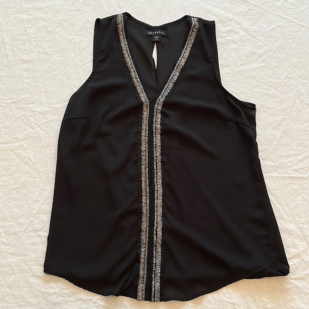 Metaphor black shirt with opening in back, size medium